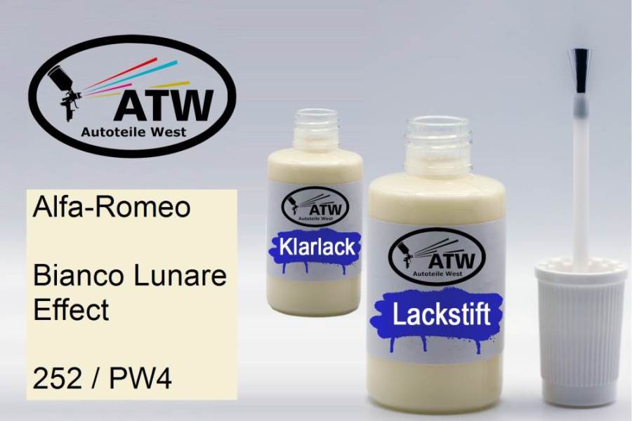 Alfa-Romeo, Bianco Lunare Effect, 252 / PW4: 20ml Lackstift + 20ml Klarlack - Set, von ATW Autoteile West.